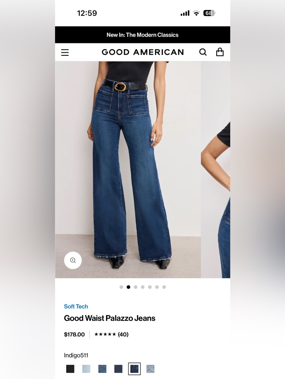 Good American - Good Waist Palazzo Jeans - Wide Leg, High Waisted Jeans - Picture 2 of 5